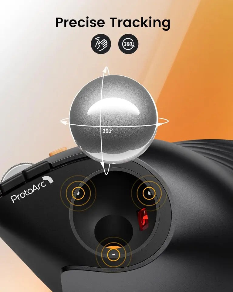 Vertical Wireless Trackball Mouse – Bluetooth Ergonomic Thumb Mouse for Laptop & PC | Rechargeable Rollerball Design