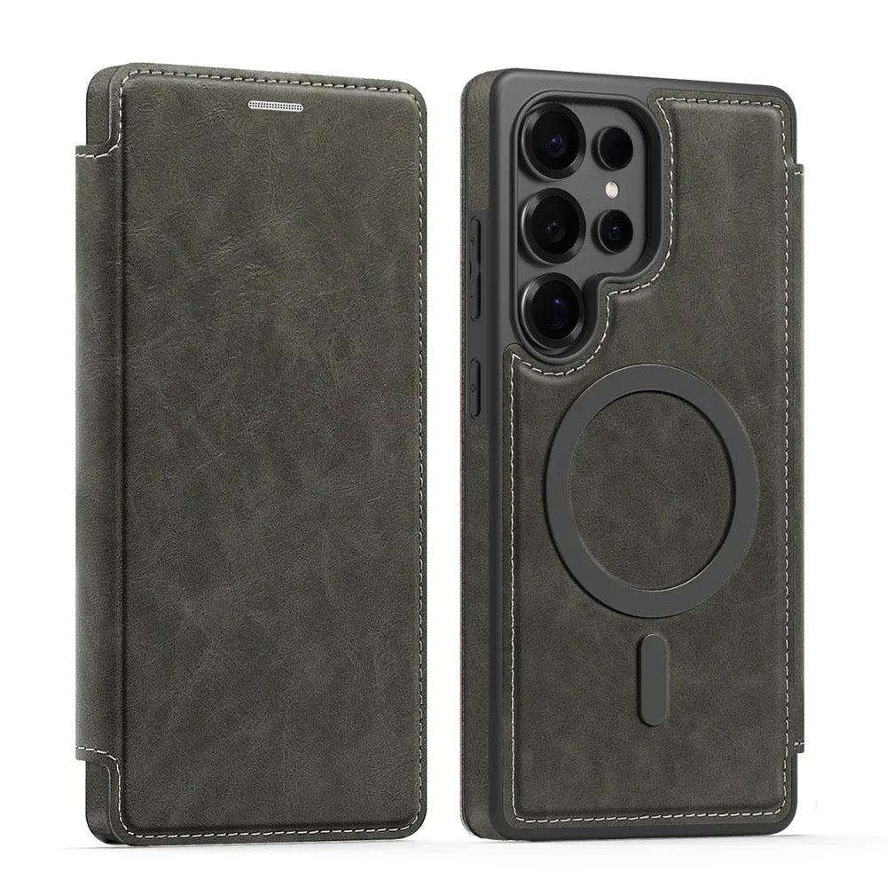 Étui en cuir de luxe pour iPhone avec fermeture magnétique et compatibilité MagSafe – Élégance, protection et confort ultime