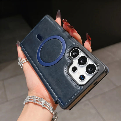 Luxury Leather Samsung Case with Magnetic Closure & MagSafe Compatibility – Elegance, Protection, and Ultimate Comfort