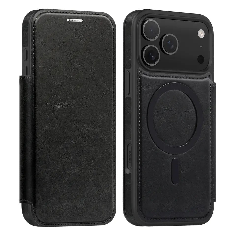 Luxury Leather MagSafe iPhone Case – 360° Protection, Card Holder & Elegant Design