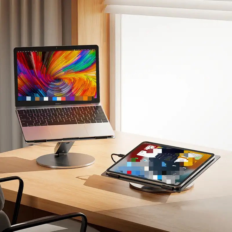 6-in-1 Aluminum Laptop Stand with USB Hub – Adjustable, Rotatable, Heat Dissipation