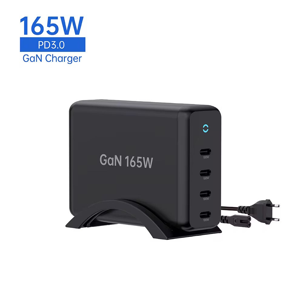 Chargeur GaN 165 W PD 3.0 – Recharge ultra-rapide pour plusieurs appareils, hub d'alimentation compact et sûr
