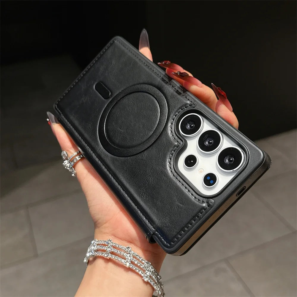 Luxury Leather Samsung Case with Magnetic Closure & MagSafe Compatibility – Elegance, Protection, and Ultimate Comfort