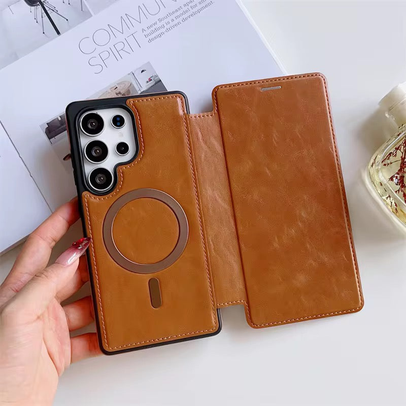 Luxury Leather Samsung Case with Magnetic Closure & MagSafe Compatibility – Elegance, Protection, and Ultimate Comfort