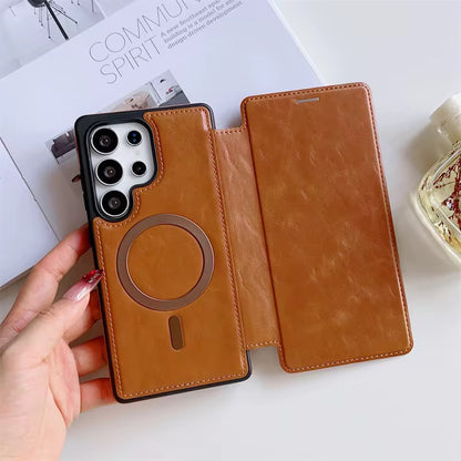 Luxury Leather Samsung Case with Magnetic Closure & MagSafe Compatibility – Elegance, Protection, and Ultimate Comfort