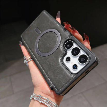 Luxury Leather Samsung Case with Magnetic Closure & MagSafe Compatibility – Elegance, Protection, and Ultimate Comfort
