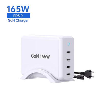 Chargeur GaN 165 W PD 3.0 – Recharge ultra-rapide pour plusieurs appareils, hub d'alimentation compact et sûr