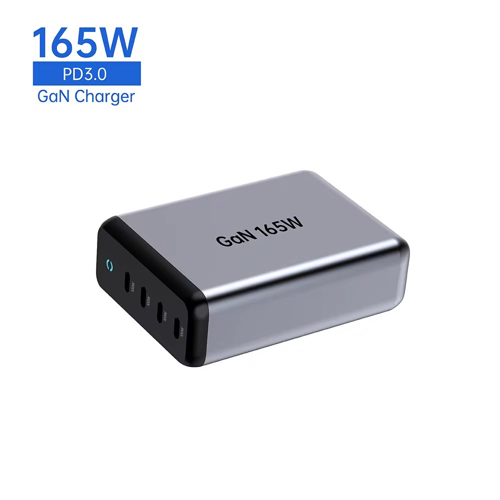 Chargeur GaN 165 W PD 3.0 – Recharge ultra-rapide pour plusieurs appareils, hub d'alimentation compact et sûr