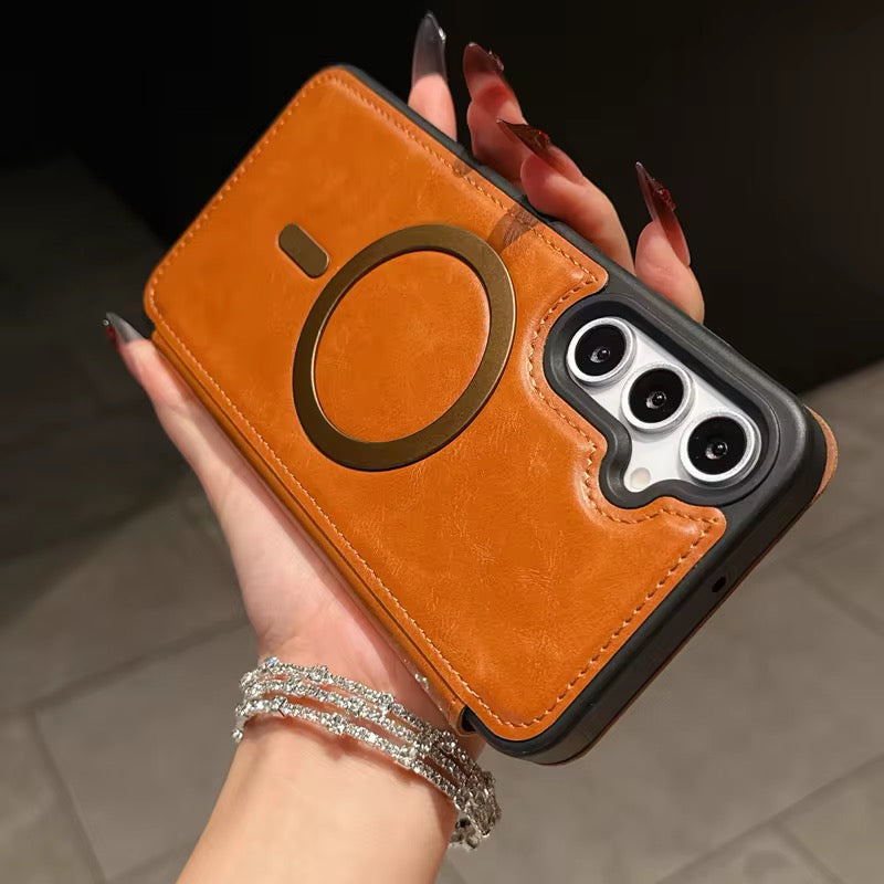 Luxury Leather Samsung Case with Magnetic Closure & MagSafe Compatibility – Elegance, Protection, and Ultimate Comfort