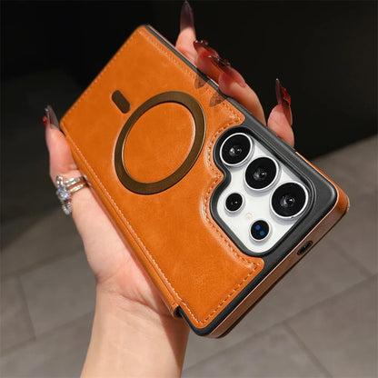 Luxury Leather Samsung Case with Magnetic Closure & MagSafe Compatibility – Elegance, Protection, and Ultimate Comfort