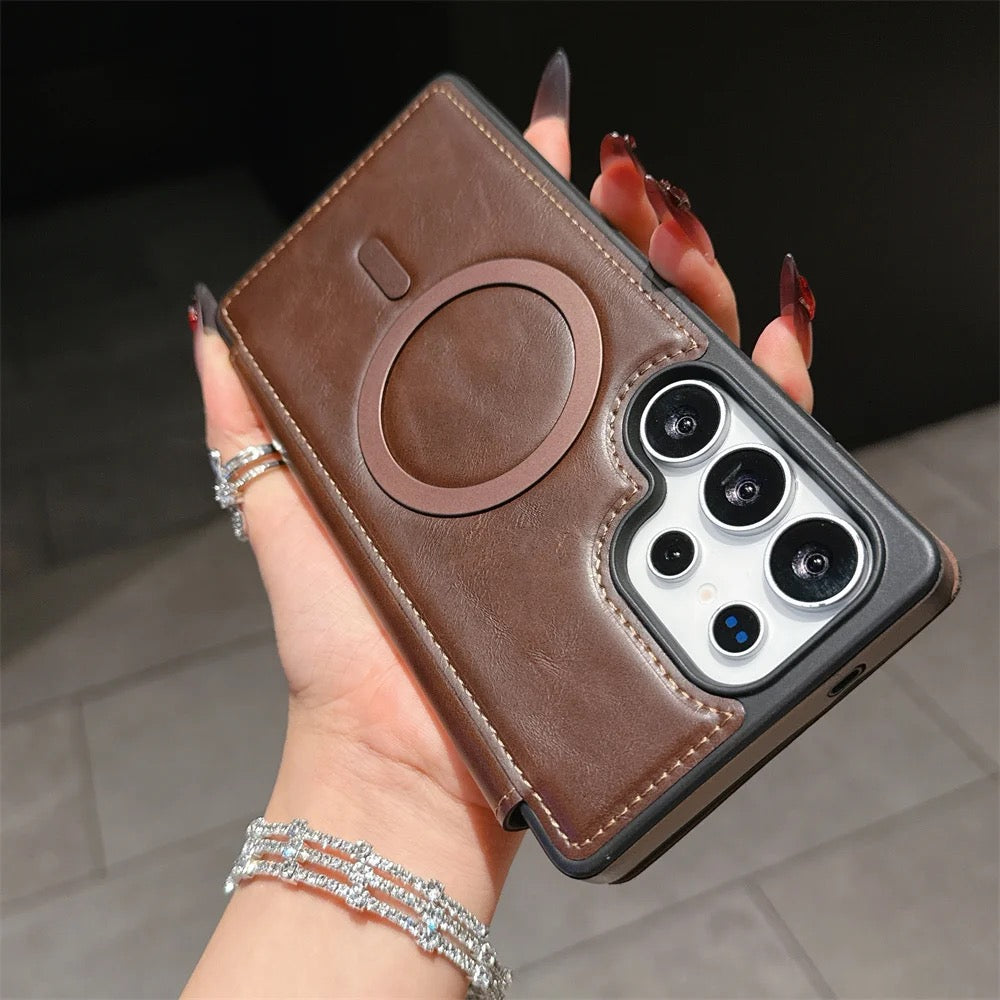 Luxury Leather Samsung Case with Magnetic Closure & MagSafe Compatibility – Elegance, Protection, and Ultimate Comfort