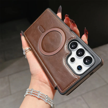 Luxury Leather Samsung Case with Magnetic Closure & MagSafe Compatibility – Elegance, Protection, and Ultimate Comfort