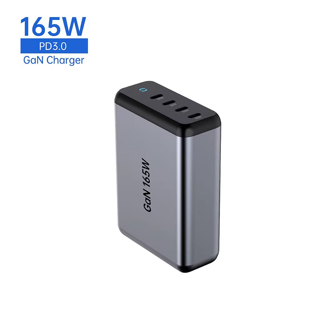 Chargeur GaN 165 W PD 3.0 – Recharge ultra-rapide pour plusieurs appareils, hub d'alimentation compact et sûr