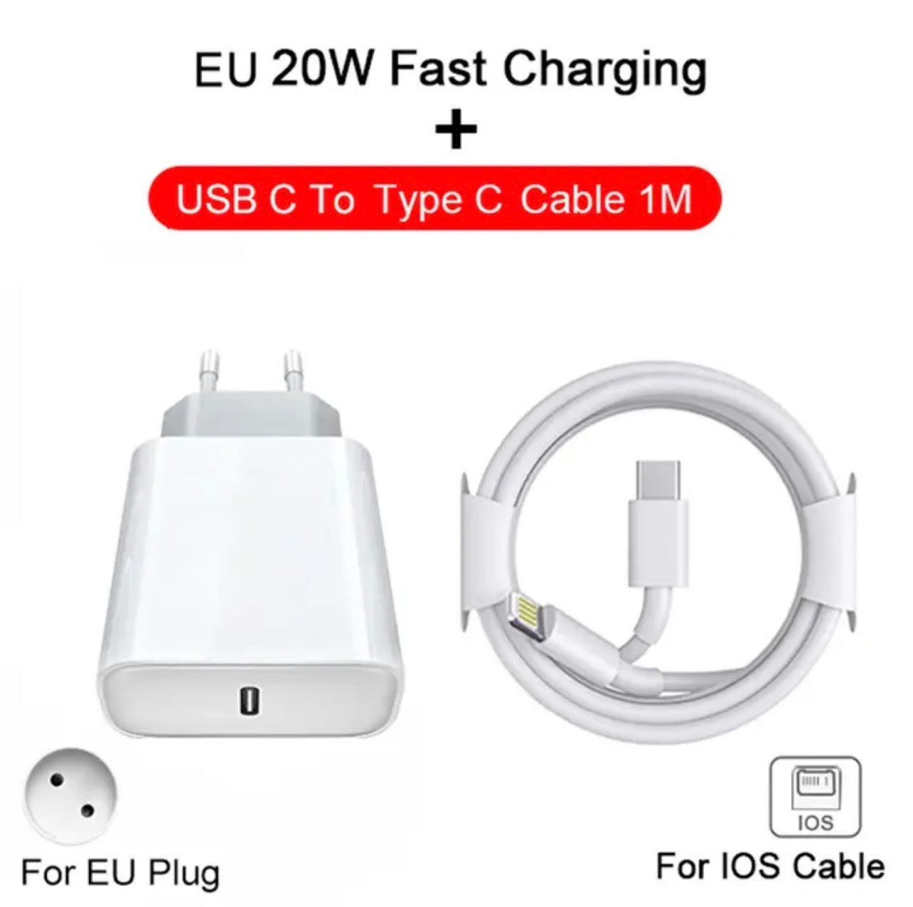 Chargeur rapide PD 20 W pour iPhone – Charge ultra-rapide à 60 % en 30 minutes – Câble USB-C vers Lightning résistant – Adaptateur secteur sûr et efficace