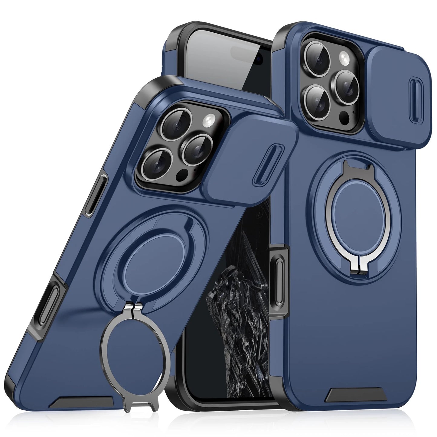 Blue phone case with ring holder on a white background-CASE116