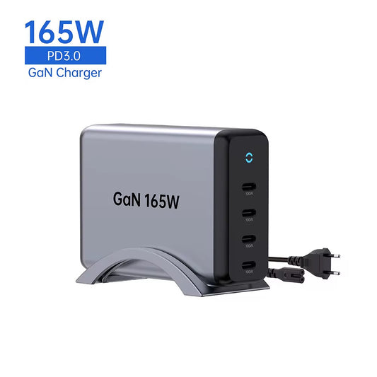 Chargeur GaN 165 W PD 3.0 – Recharge ultra-rapide pour plusieurs appareils, hub d'alimentation compact et sûr