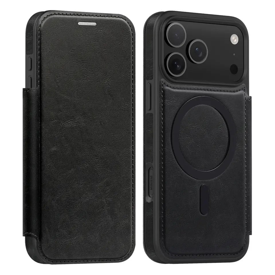 Luxury Leather MagSafe iPhone Case – 360° Protection, Card Holder & Elegant Design