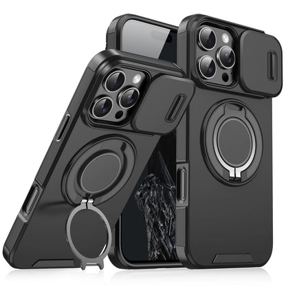 Black phone case with ring holder on a white background-CASE116