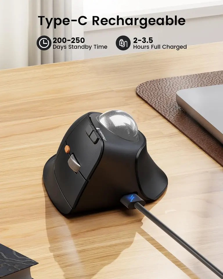 Vertical Wireless Trackball Mouse – Bluetooth Ergonomic Thumb Mouse for Laptop & PC | Rechargeable Rollerball Design