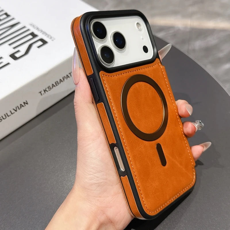 Luxury Leather MagSafe iPhone Case – 360° Protection, Card Holder & Elegant Design