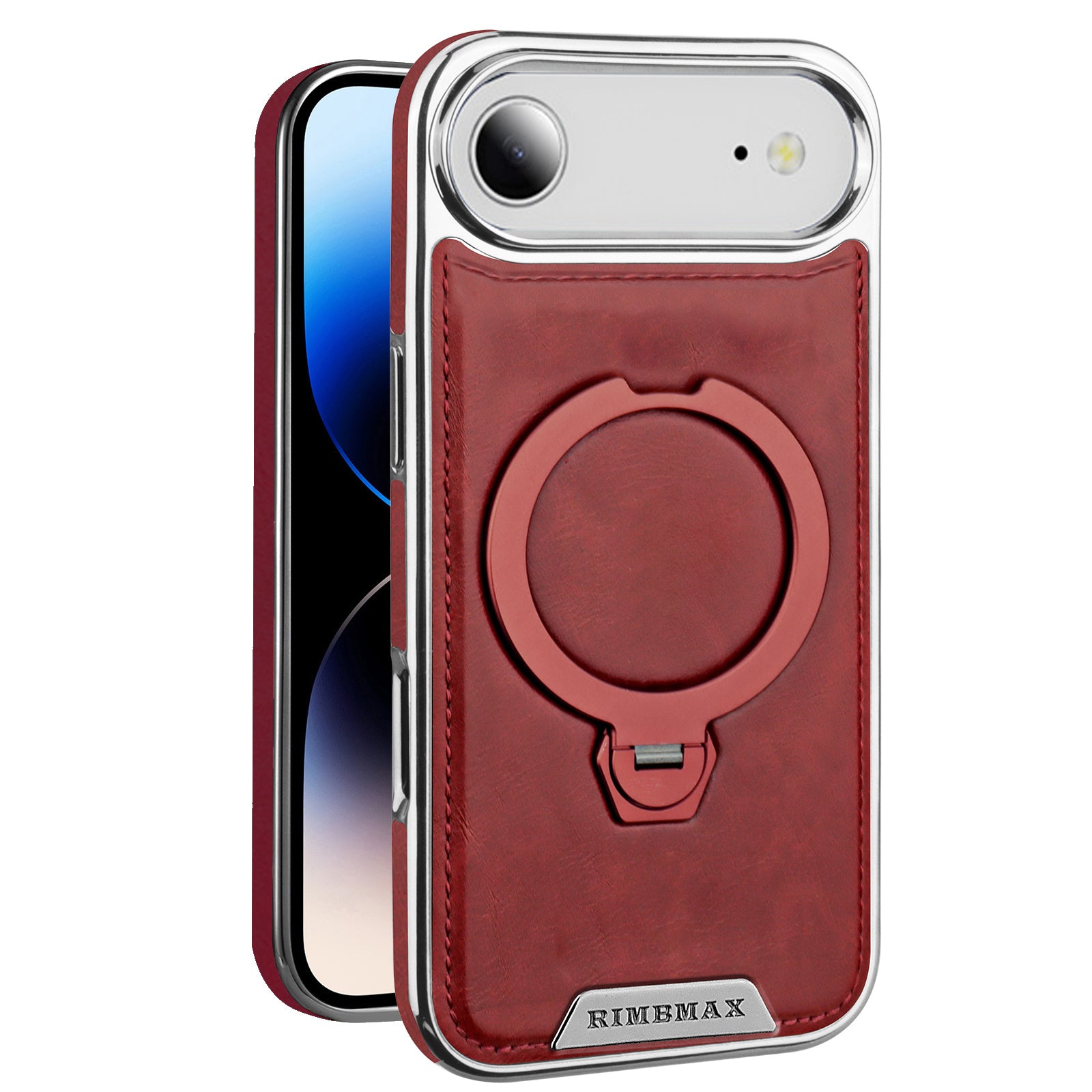 Red phone case with a ring holder on a white background